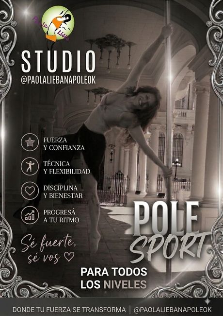 Placa de las clases de Pole Sport para todos los niveles