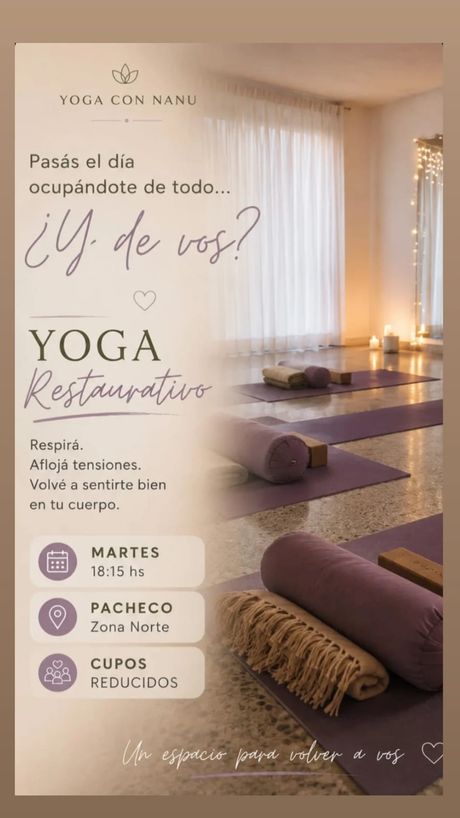 Placa de Yoga restaurativo con Nanu Zacheo en la sede Pacheco